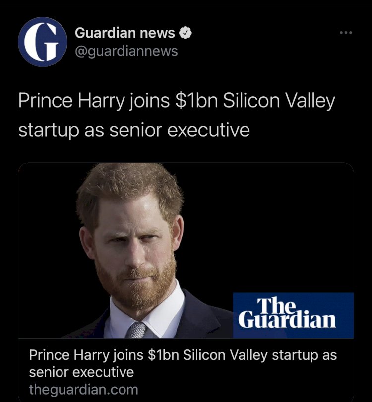 PRINCE HARRY BAGS A BILLION DOLLAR SILICON VALLEY  START UP APPOINTMENT; WHO ROYAL FAMILY HELP?