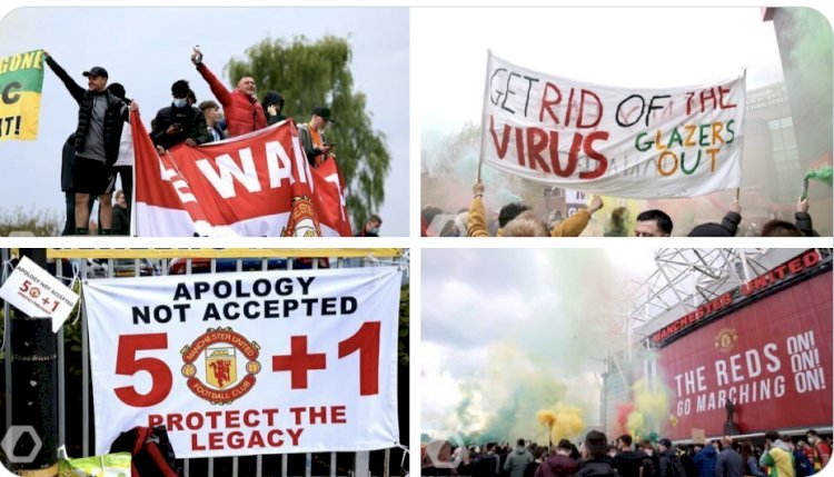 PROTEST AT OLD TRAFFORD AS FANS WANT TO HAVE A SAY IN THE DECISION MAKING OF THEIR CLUB